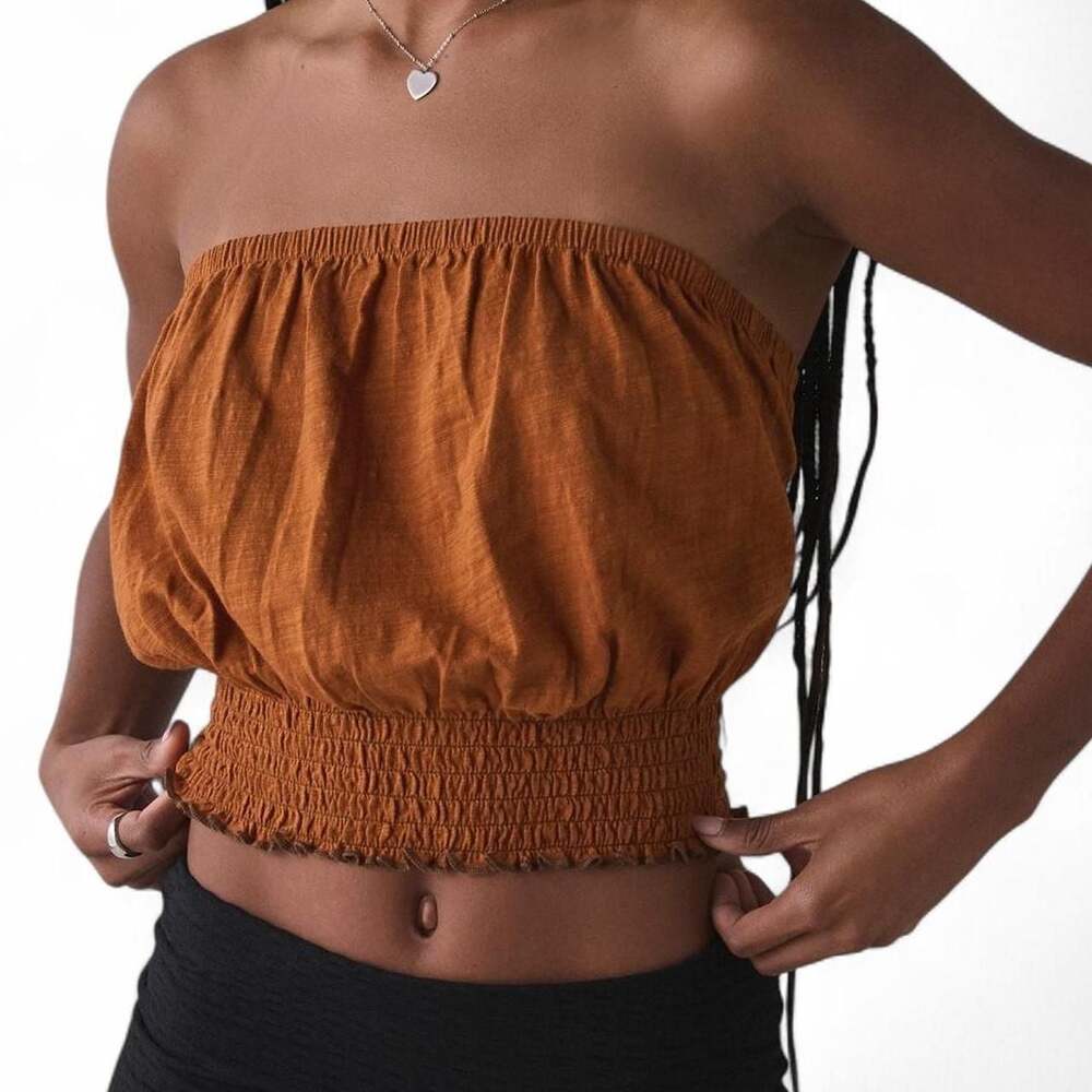 Urban Outfitters Strapless Smocked Tube Top Burnt Orange Medium